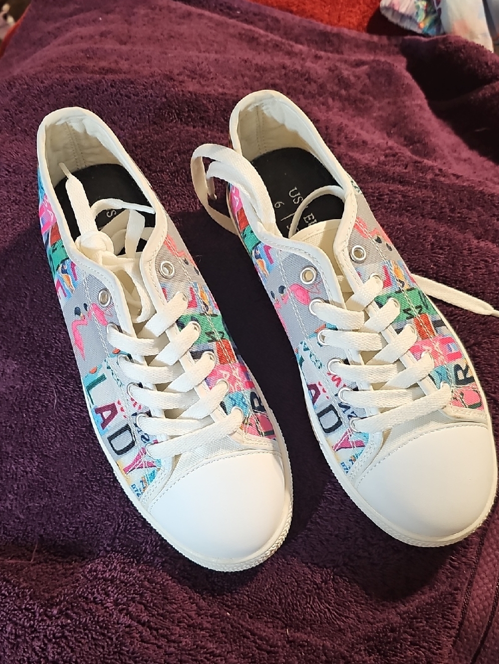 White Multicolor Canvas Lace-Up Women’s Sneakers